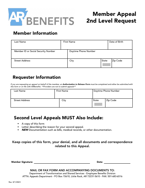 Member Appeal 2nd Level Request - Arkansas