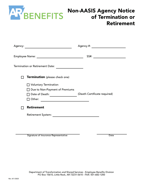 Non-aasis Agency Notice of Termination or Retirement - Arkansas