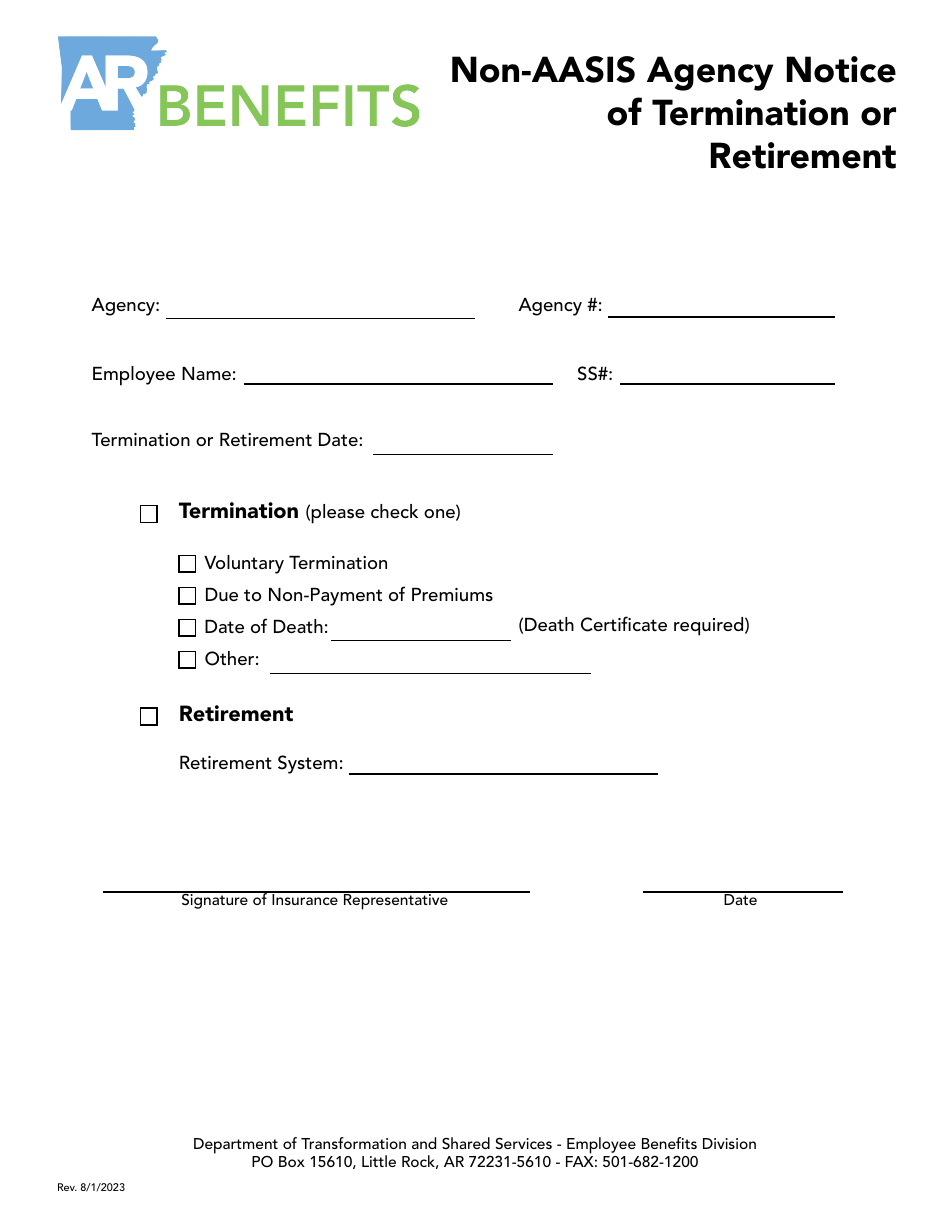 Non-aasis Agency Notice of Termination or Retirement - Arkansas, Page 1