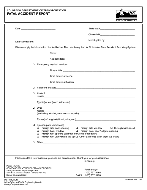 CDOT Form 992  Printable Pdf