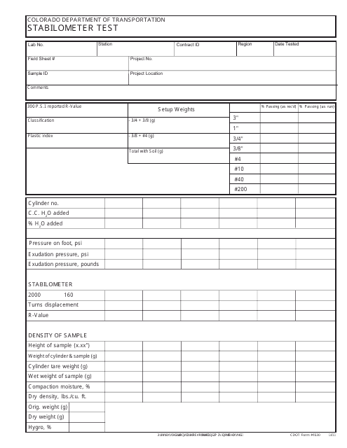 CDOT Form 1030  Printable Pdf