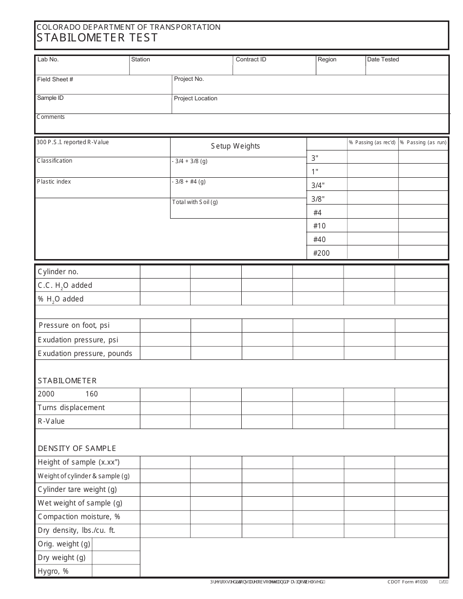 CDOT Form 1030 Stabilometer Test - Colorado, Page 1