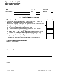 Document preview: Application Evaluation Sheet - Public Agency Certification - Washington