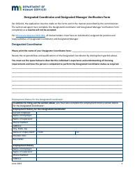 Document preview: Designated Coordinator and Designated Manager Verification Form - Minnesota