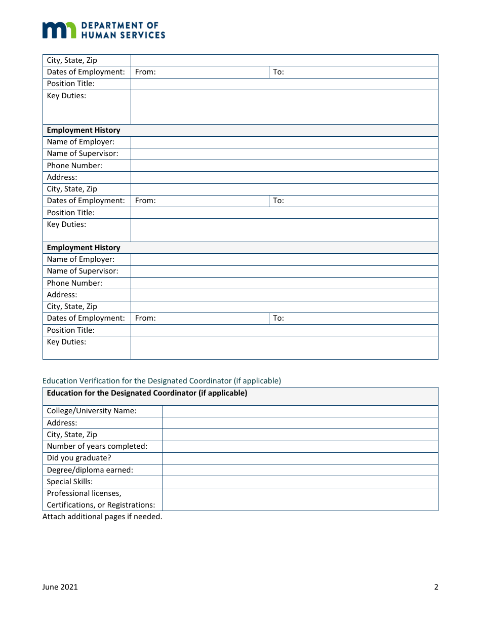 Designated Coordinator and Designated Manager Verification Form - Minnesota, Page 2