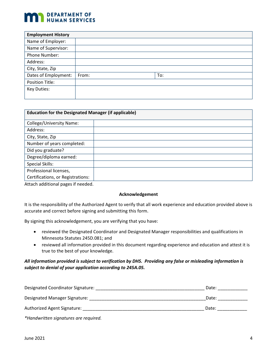 Designated Coordinator and Designated Manager Verification Form - Minnesota, Page 4
