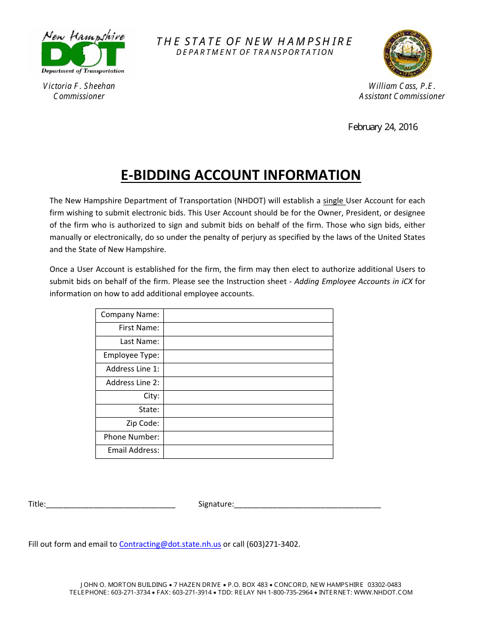 E-Bidding Account Information - New Hampshire, Page 1