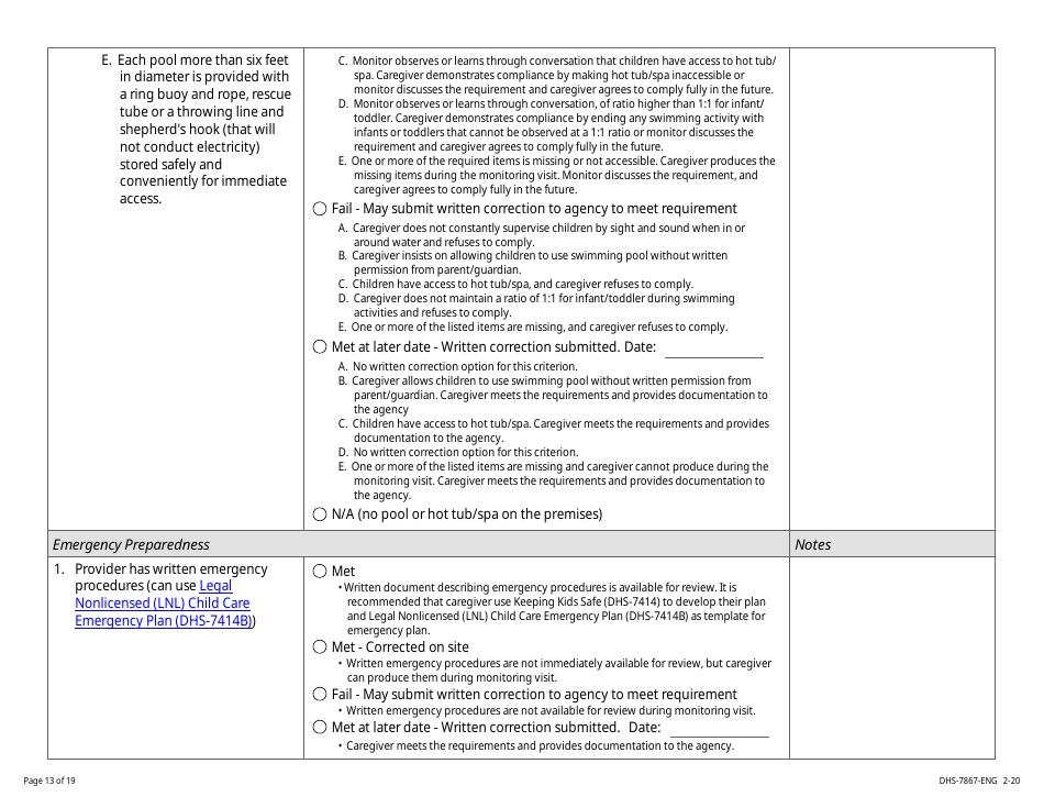 Form DHS-7867 Child Care Assistance Program Legal Nonlicensed Provider Monitoring Checklist - Minnesota, Page 13