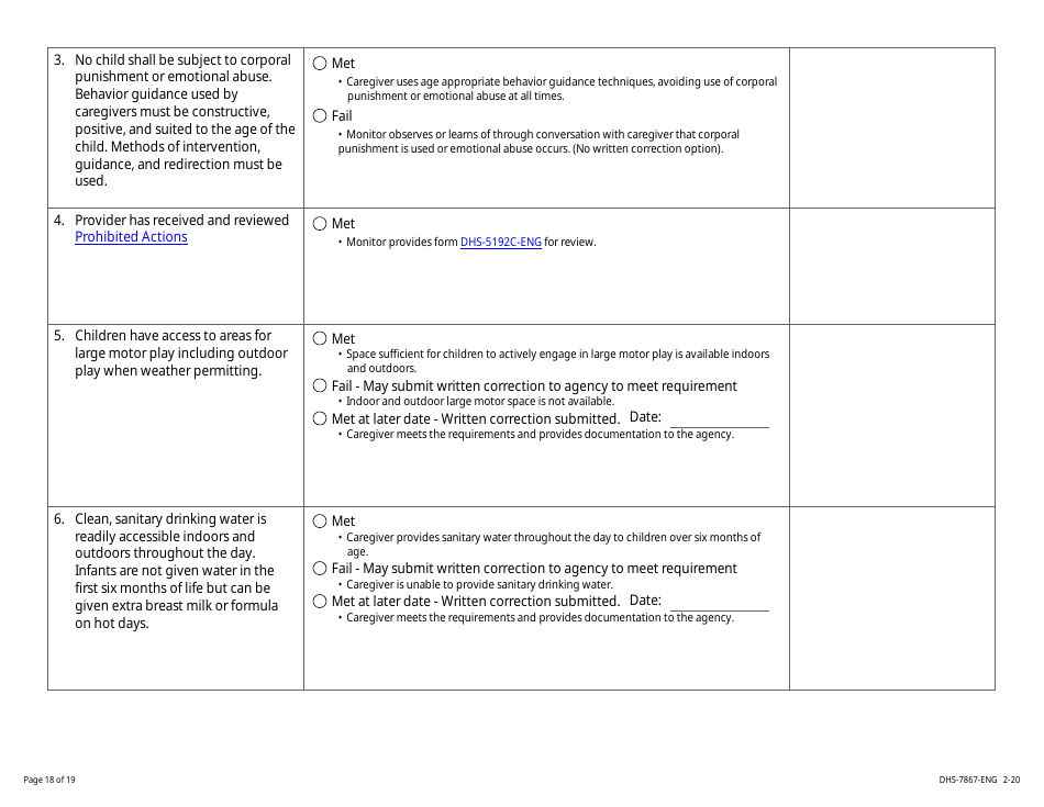 Form DHS-7867 Child Care Assistance Program Legal Nonlicensed Provider Monitoring Checklist - Minnesota, Page 18