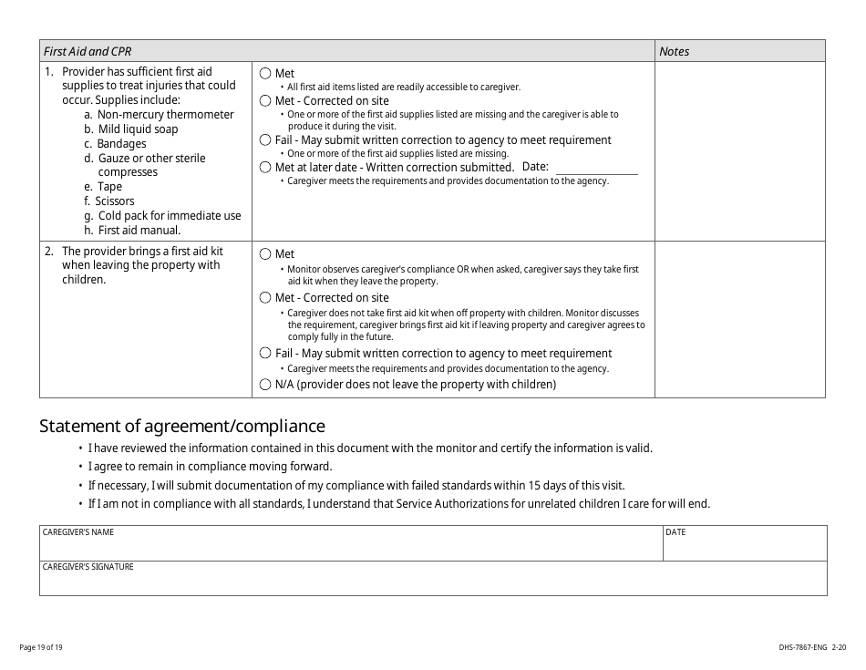 Form DHS-7867 Child Care Assistance Program Legal Nonlicensed Provider Monitoring Checklist - Minnesota, Page 19