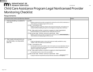 Form DHS-7867 Child Care Assistance Program Legal Nonlicensed Provider Monitoring Checklist - Minnesota