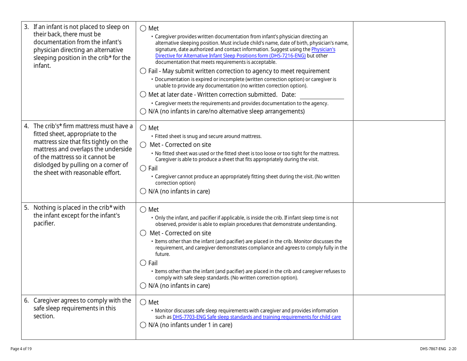 Form DHS-7867 Child Care Assistance Program Legal Nonlicensed Provider Monitoring Checklist - Minnesota, Page 4
