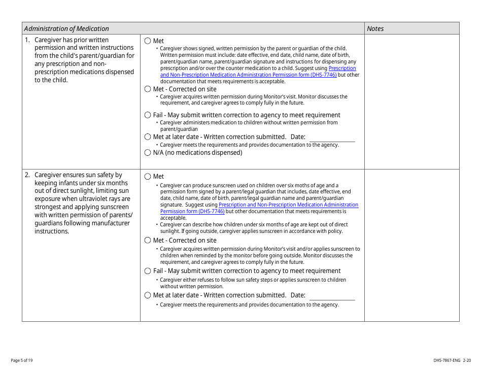 Form DHS-7867 Child Care Assistance Program Legal Nonlicensed Provider Monitoring Checklist - Minnesota, Page 5