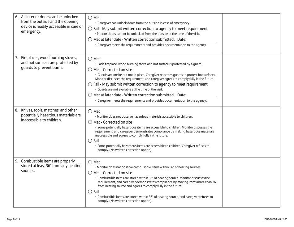 Form DHS-7867 Child Care Assistance Program Legal Nonlicensed Provider Monitoring Checklist - Minnesota, Page 8