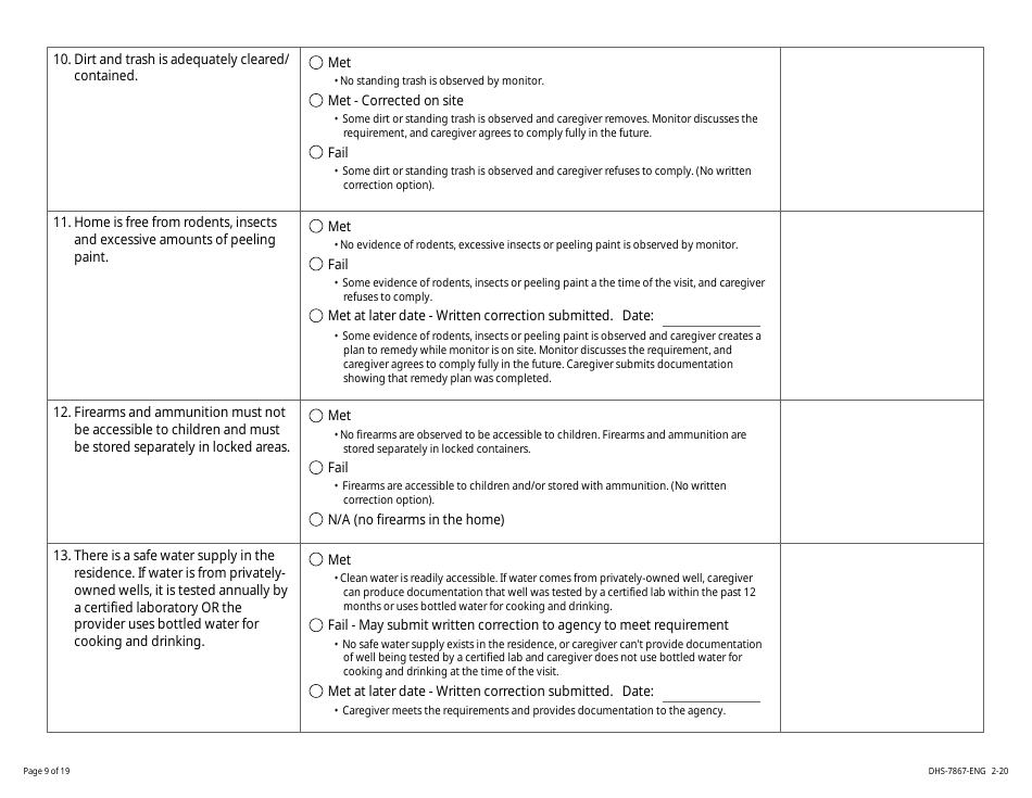Form DHS-7867 Child Care Assistance Program Legal Nonlicensed Provider Monitoring Checklist - Minnesota, Page 9