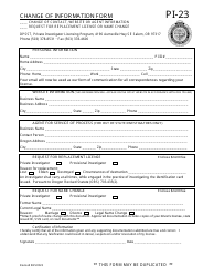 Document preview: Form PI-23 Change of Information Form - Oregon