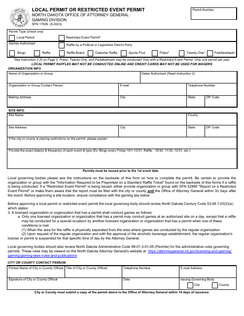 Form SFN17926  Printable Pdf