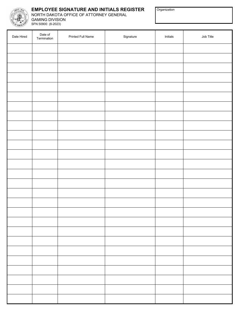 Form SFN50900 Employee Signature and Initials Register - North Dakota, Page 1