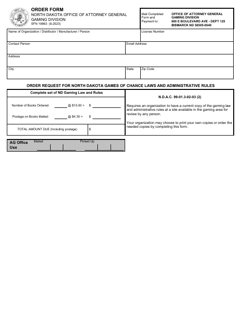 Form SFN19963 Order Form - North Dakota