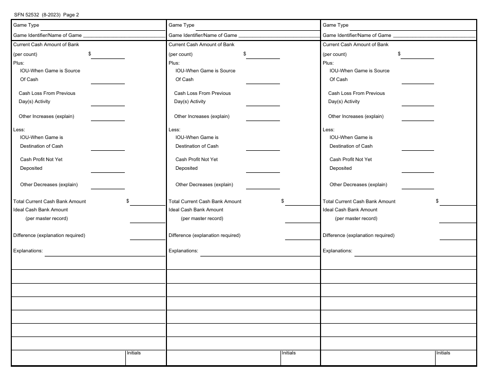 Form SFN52532 Reconciliation of Ideal Cash Banks - North Dakota, Page 2