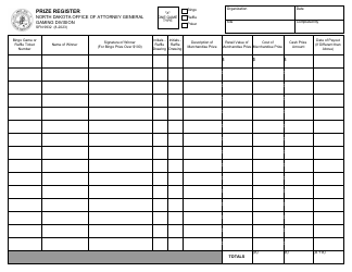 Form SFN9932 Prize Register - North Dakota