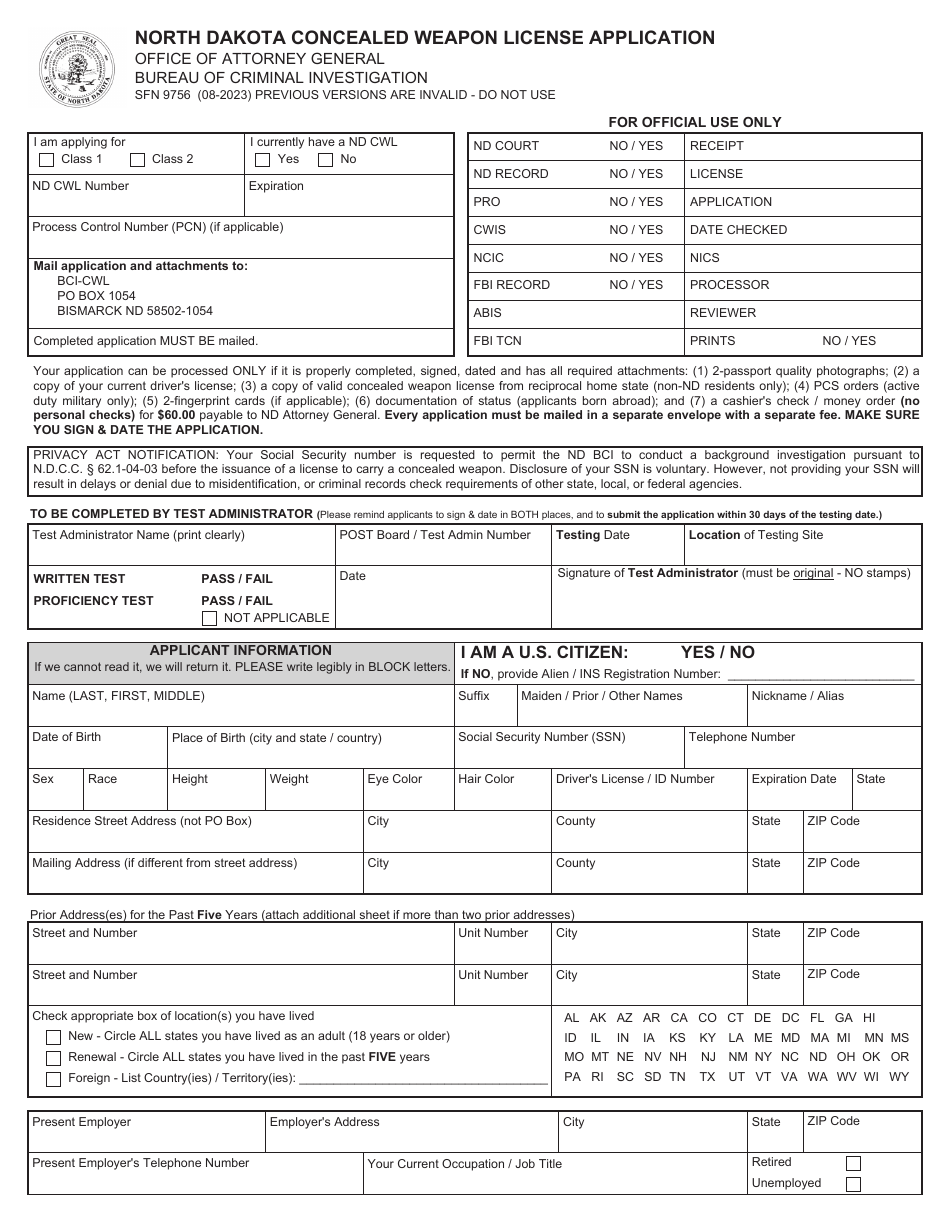 Form SFN9756 North Dakota Concealed Weapon License Application - North Dakota, Page 3