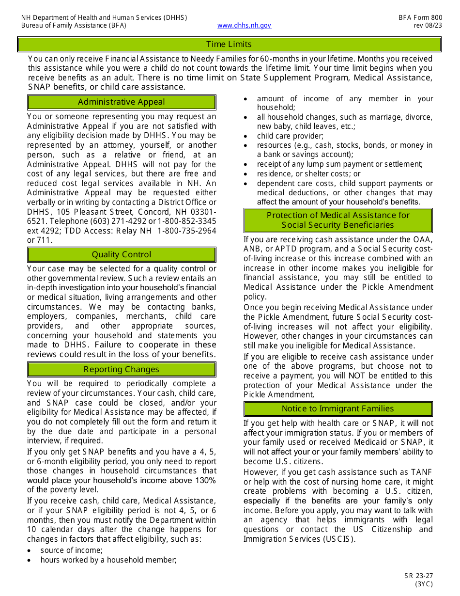 BFA Form 800 Application for Assistance - New Hampshire, Page 5