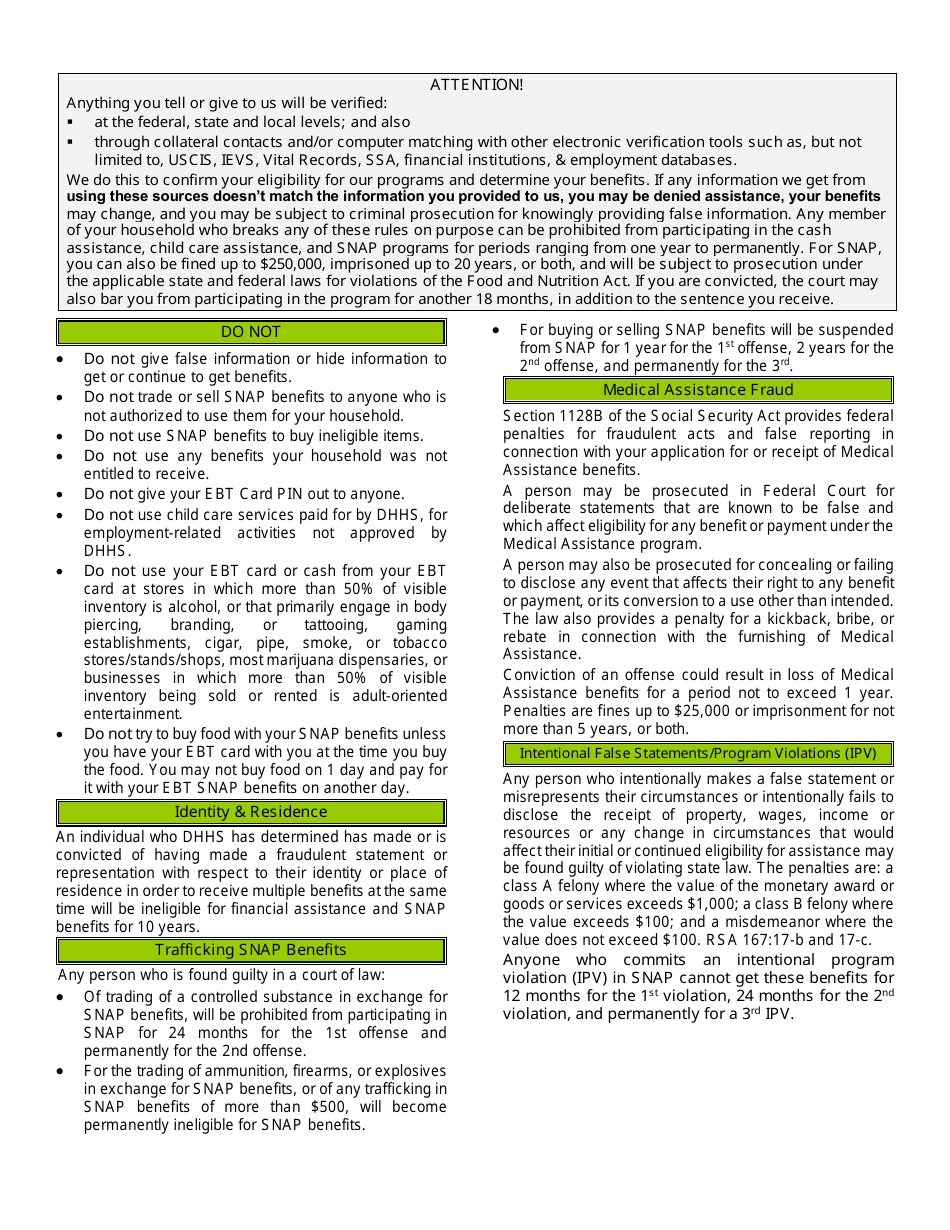 BFA Form 800 Application for Assistance - New Hampshire, Page 6