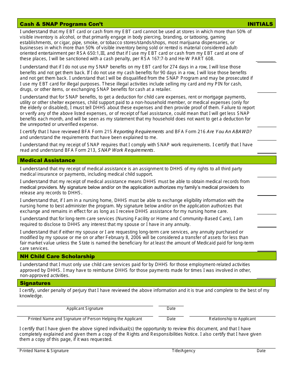 BFA Form 800 Application for Assistance - New Hampshire, Page 8