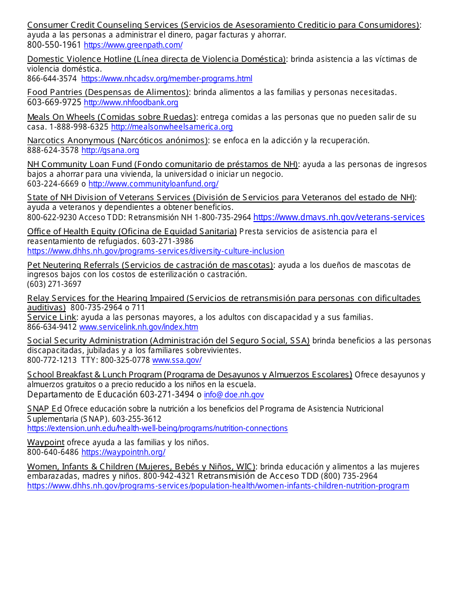 BFA Formulario 800 Solicitud De Asistencia - New Hampshire (Spanish), Page 12