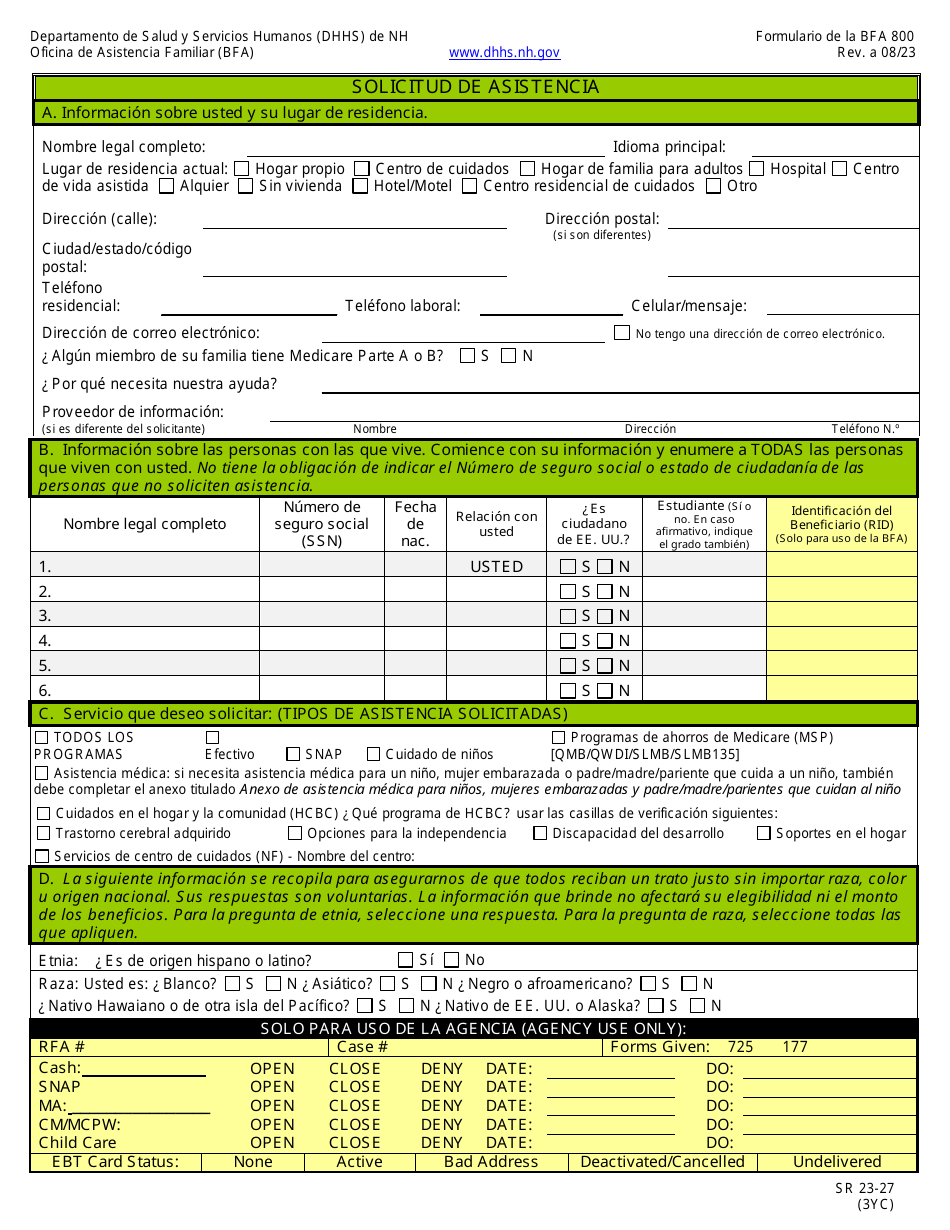 BFA Formulario 800 Solicitud De Asistencia - New Hampshire (Spanish), Page 3