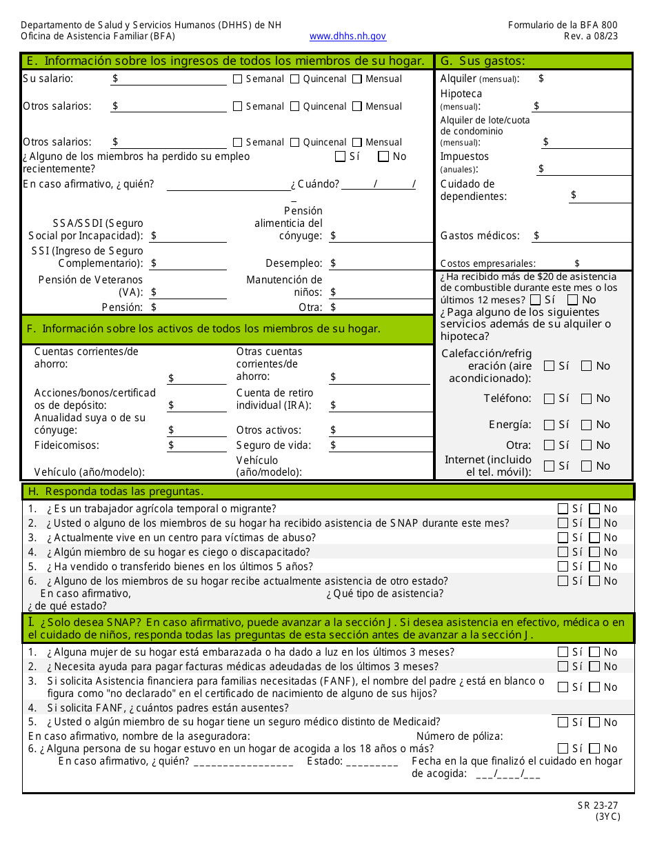 BFA Formulario 800 Solicitud De Asistencia - New Hampshire (Spanish), Page 4