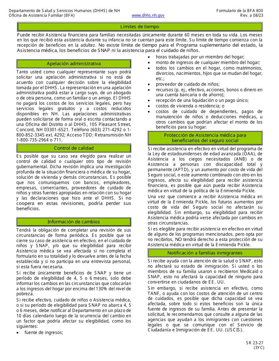 BFA Formulario 800 Solicitud De Asistencia - New Hampshire (Spanish), Page 6