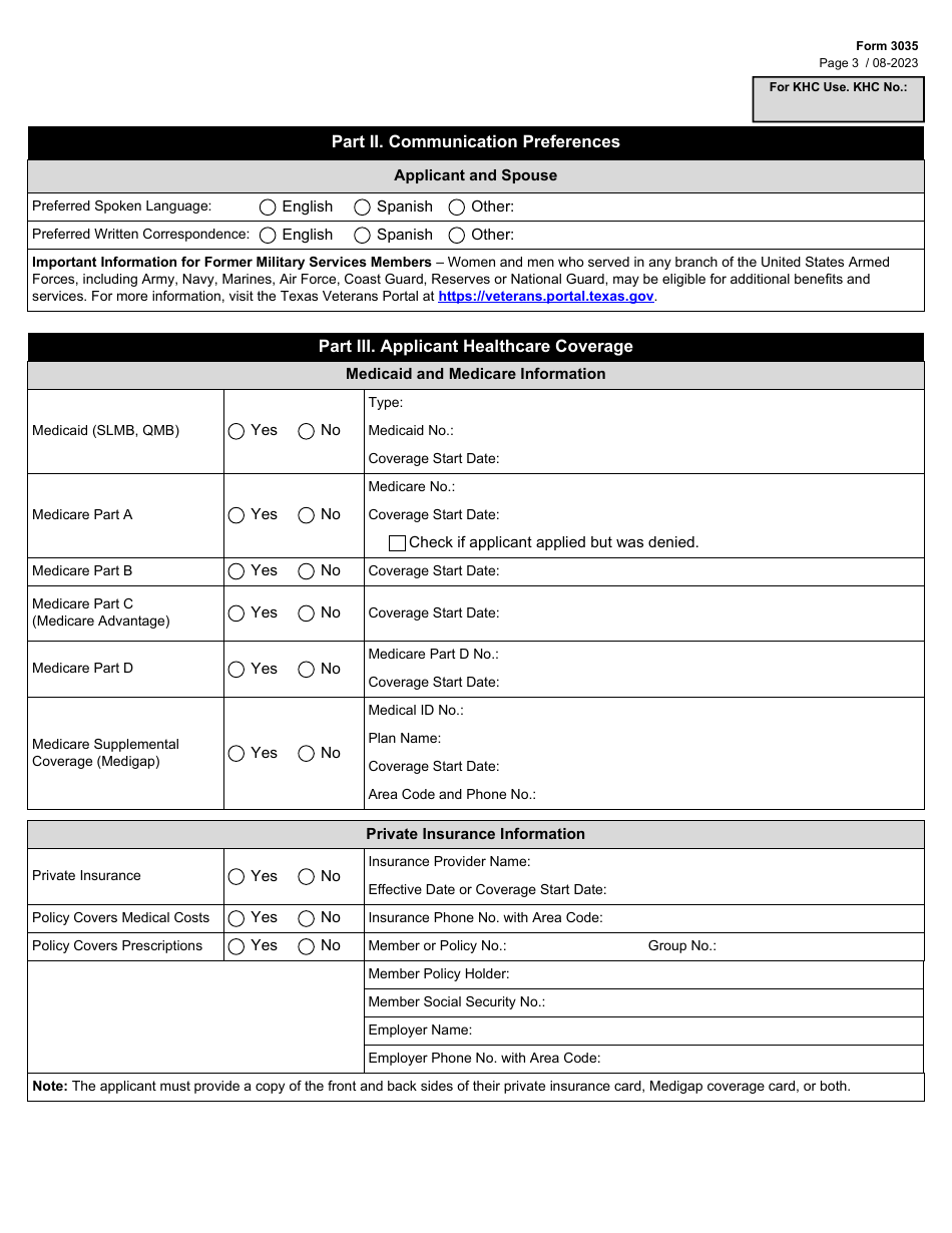 Form 3035 Kidney Health Care Program Application - Texas, Page 3