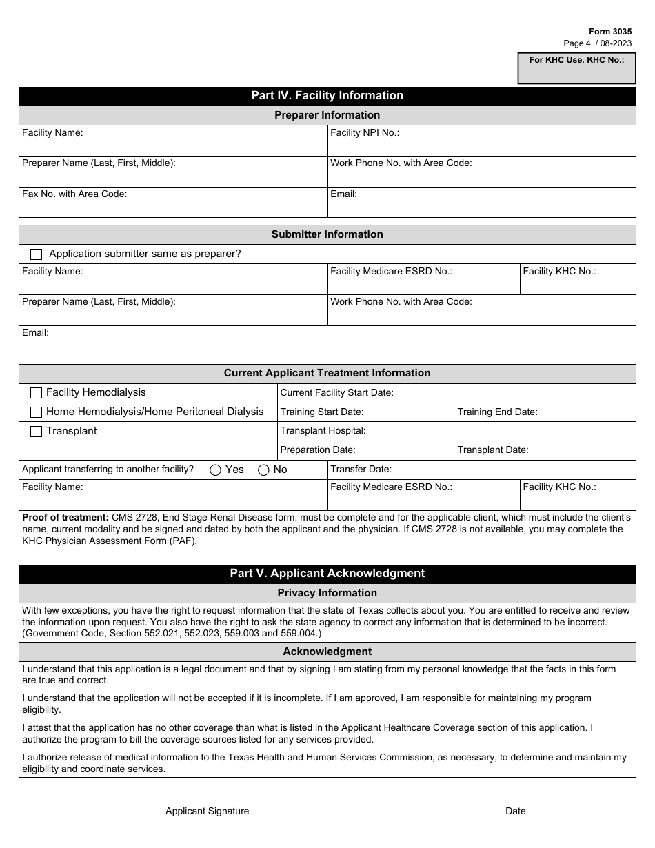 Form 3035 Kidney Health Care Program Application - Texas, Page 4