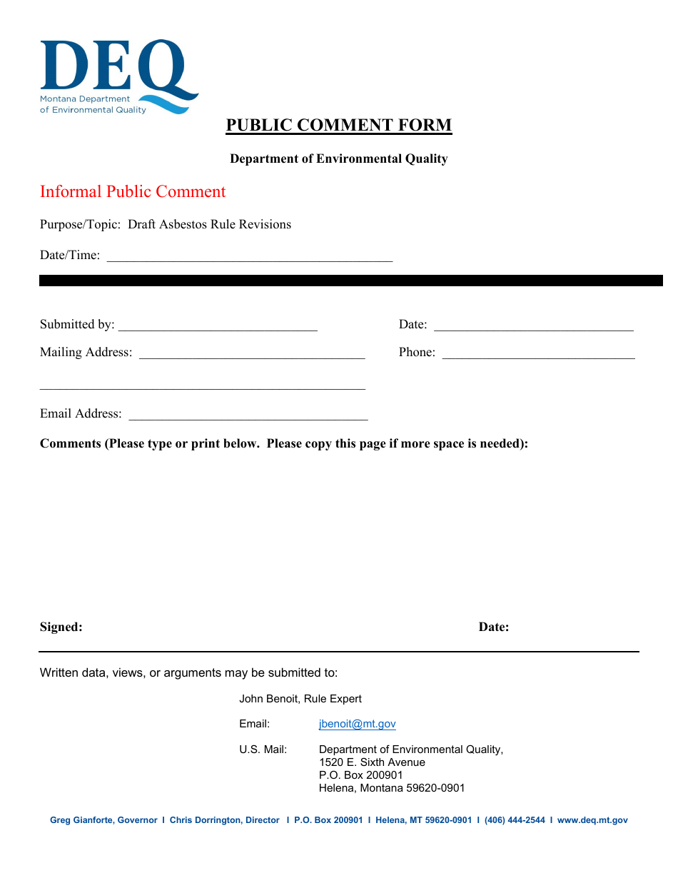 Public Comment Form - Montana, Page 1