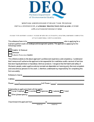 Document preview: Installer/Remover, Cathodic Protection Installer License Application Reference Form - Montana Underground Storage Tank Program - Montana