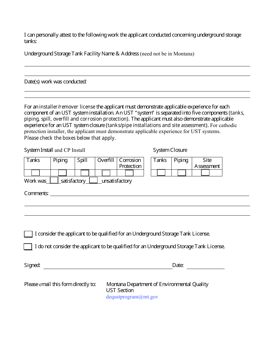 Installer / Remover, Cathodic Protection Installer License Application Reference Form - Montana Underground Storage Tank Program - Montana, Page 2