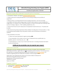 Document preview: Individual Application Checklist - Alternative Energy Revolving Loan Program (Aerlp) - Montana