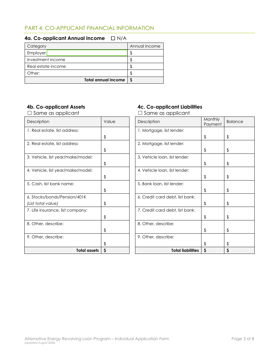 Individual Application Form - Alternative Energy Revolving Loan Program (Aerlp) - Montana, Page 3