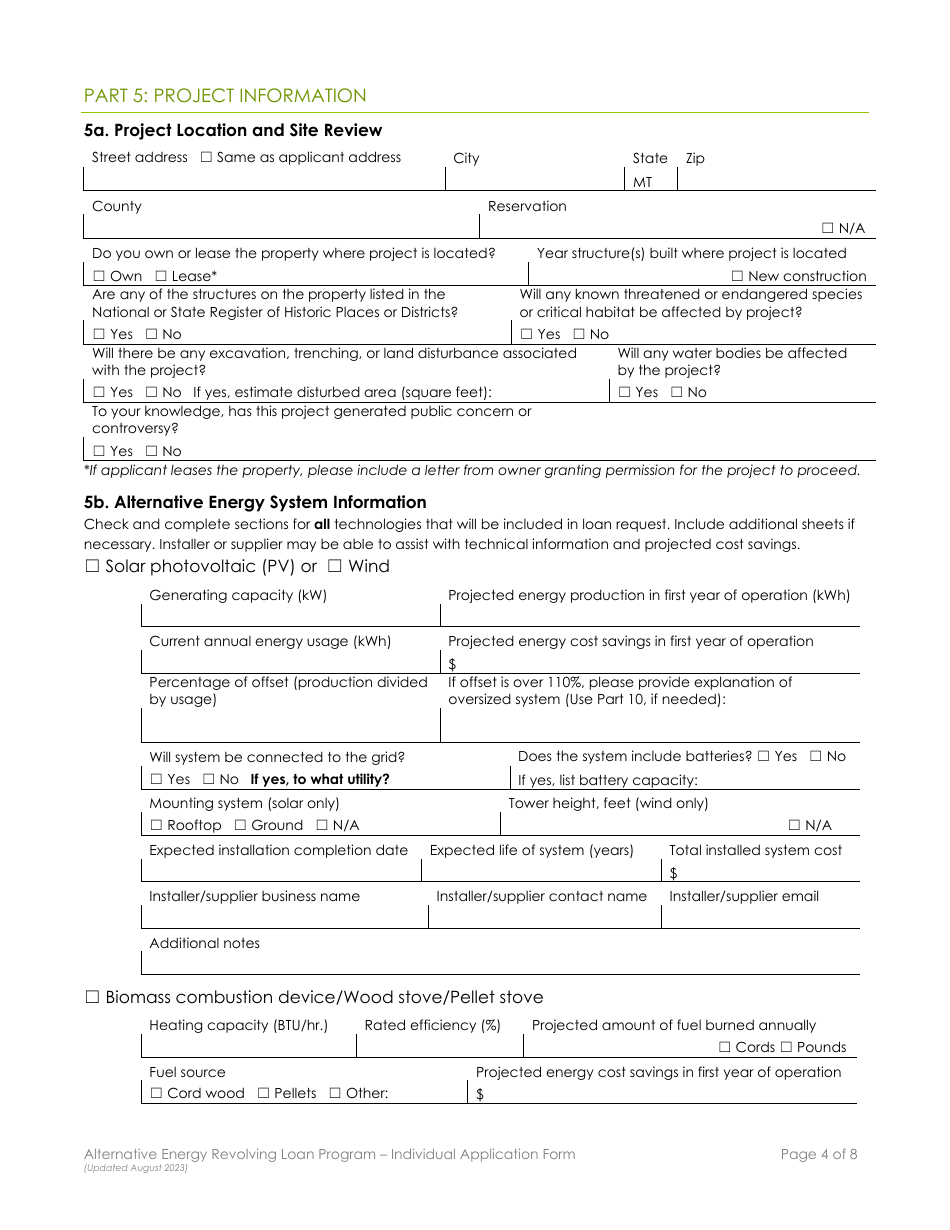 Individual Application Form - Alternative Energy Revolving Loan Program (Aerlp) - Montana, Page 4