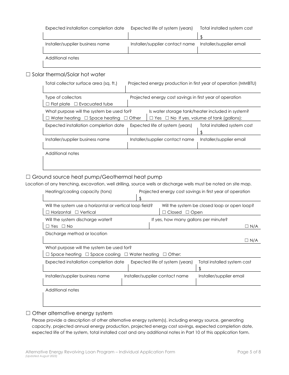 Individual Application Form - Alternative Energy Revolving Loan Program (Aerlp) - Montana, Page 5