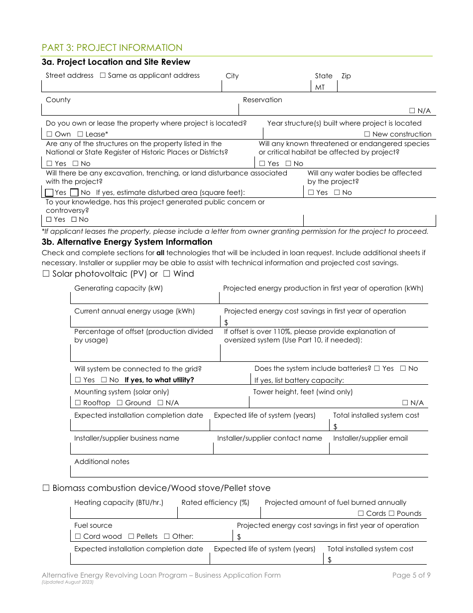 Business Application Form - Alternative Energy Revolving Loan Program (Aerlp) - Montana, Page 5