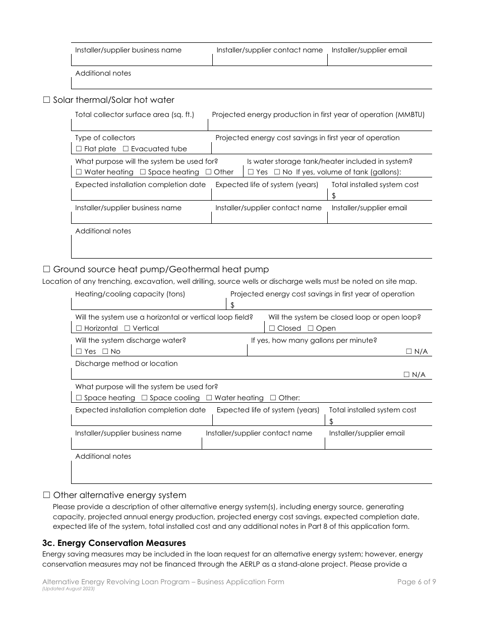 Business Application Form - Alternative Energy Revolving Loan Program (Aerlp) - Montana, Page 6