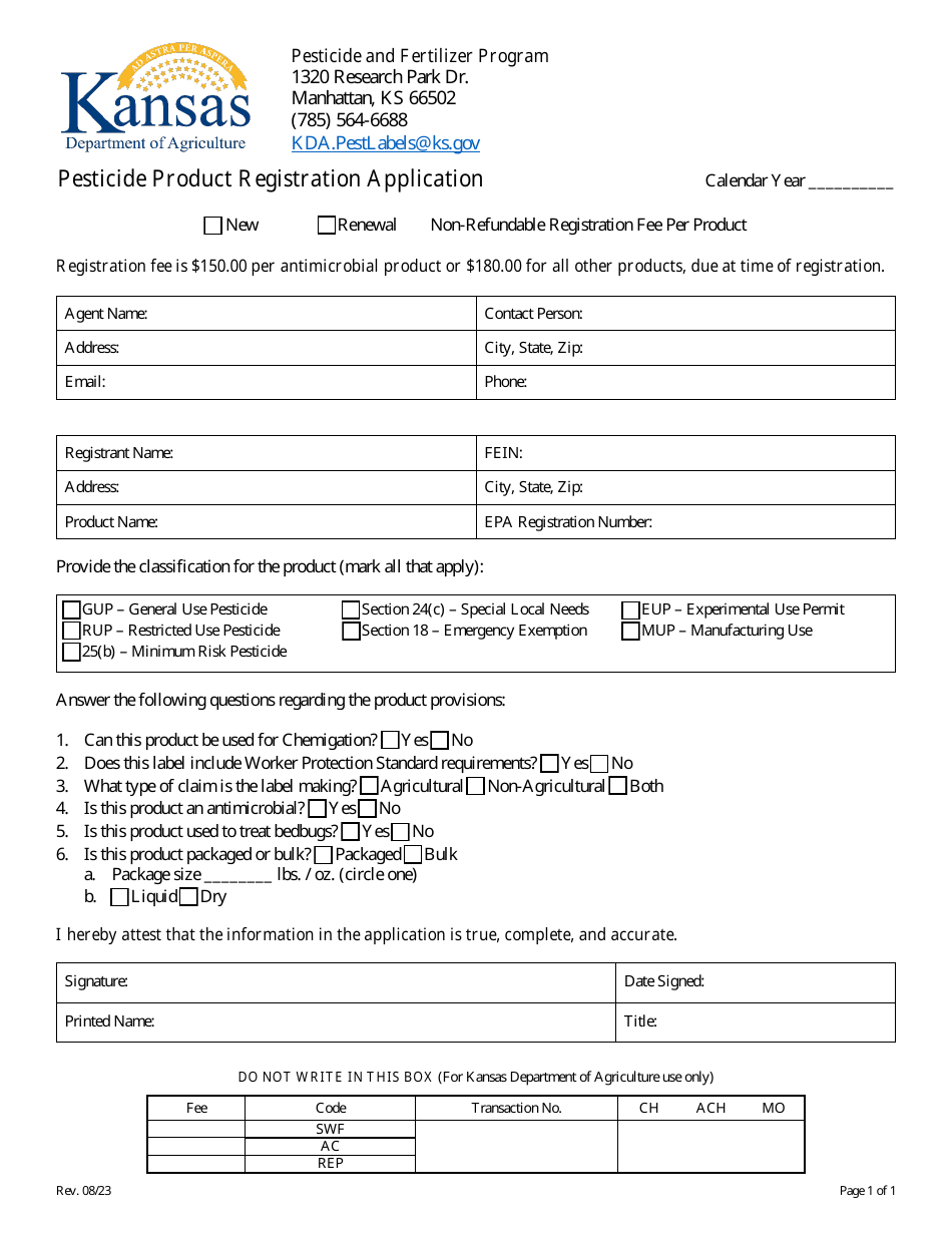 Pesticide Product Registration Application - Kansas, Page 1