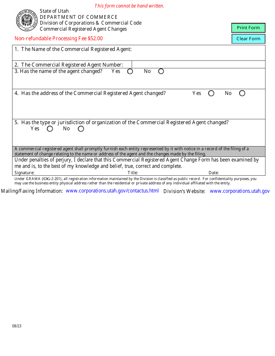 Registered Agent Form.pdf Utah Commercial Registered Agent Changes - Fill Out, Sign Online and ...