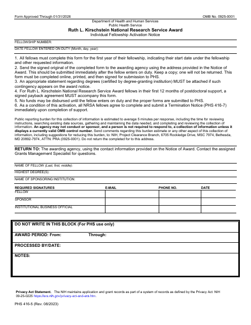 Form PHS416-5  Printable Pdf