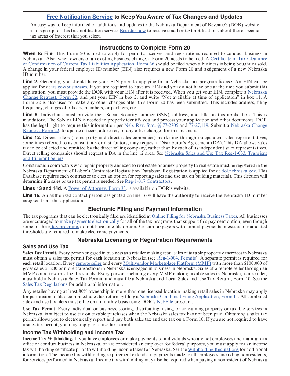 Form 20 Nebraska Tax Application - Nebraska, Page 3