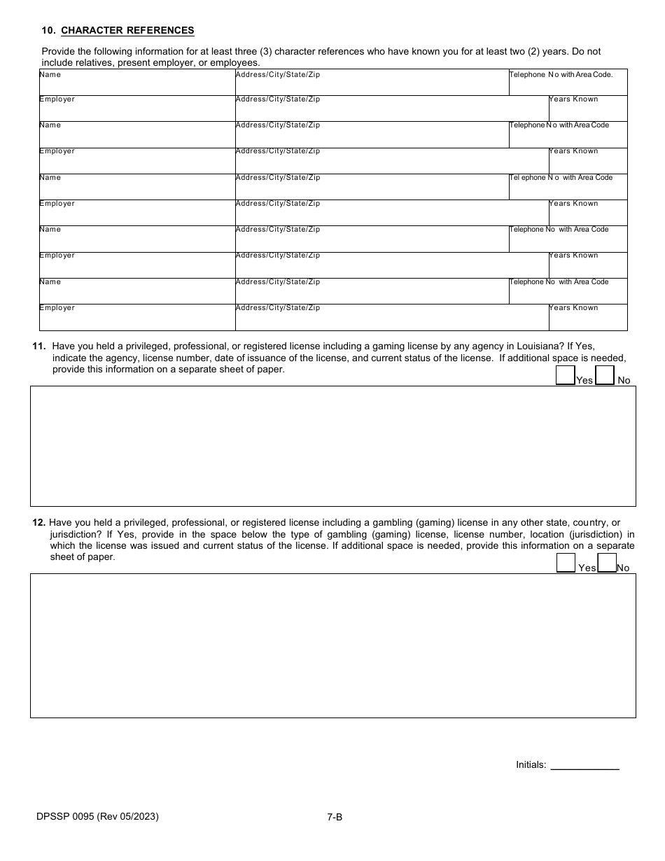 Form DPSSP0095 Part B Indian Gaming Unit Corporate Certification Application Individual Personal History - Louisiana, Page 11
