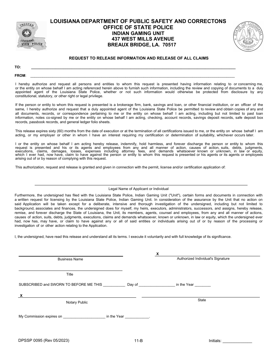 Form DPSSP0095 Part B Indian Gaming Unit Corporate Certification Application Individual Personal History - Louisiana, Page 15